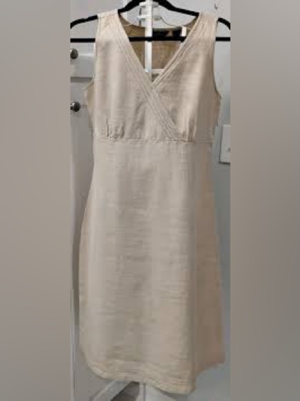 Vintage Eddie Bauer 100% Linen Sleeveless Faux Wrap Midi Dress Cream Size 6 - Picture 2 of 9